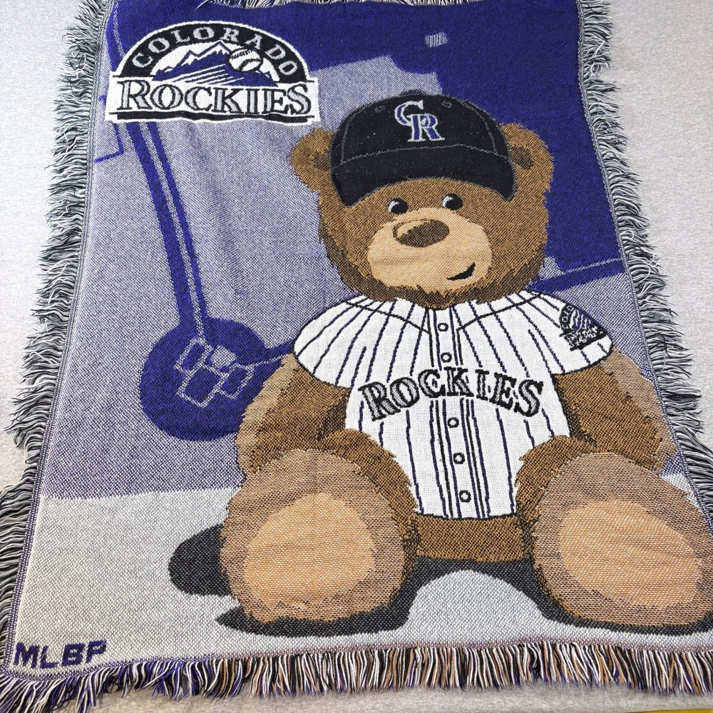 MLB Colorado Rockies Throw Blanket Unisex OS Purple Woven Tapestry Teddy Bear